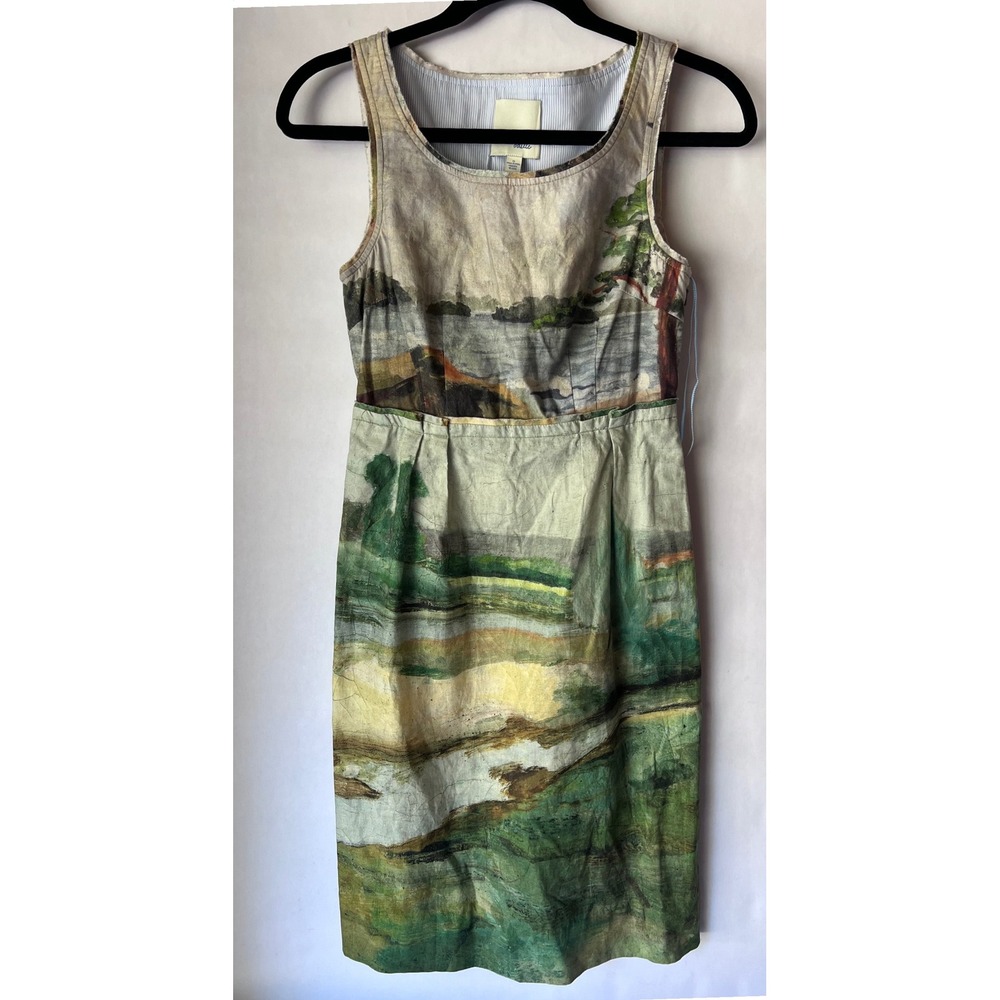 Vintage Anthropologie Odille Artist's Rendering Landscape Scenery Dress 0